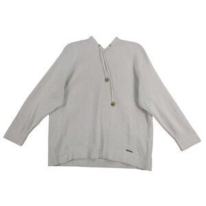 Michael Kors Womens 1X Knit Hoodie Sweater Off-White Waffle Texture Gold-Tone Ac